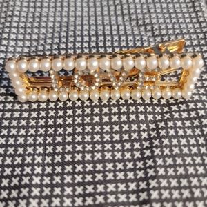 Hairclip Faux Pearl and Rhinestone Barette Vintage